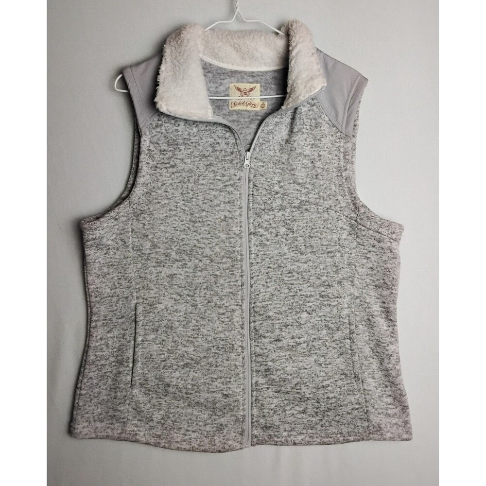 Zip Up Faded Glory Women's XL Vest Gray & White with pockets